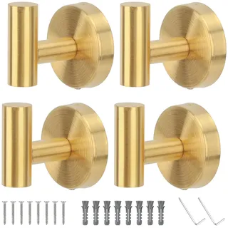 Segus Handtuchhaken, 4 Stück Garderobenhaken Gold, Kleiderhaken Edelstahl für Handtücher, Badeschwamm, Kleidung, Badezimmer Zubehör