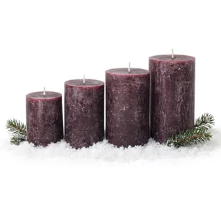 Adventskranz Kerzen, 4er Set durchgefärbte Stumpenkerzen mit langer Brenndauer, Stufenset 14-8cm hoch und 6cm breit - Made in Germany - Ohne Tropfen & Rußen, RAL-Zertifiziert (Dunkelrot)