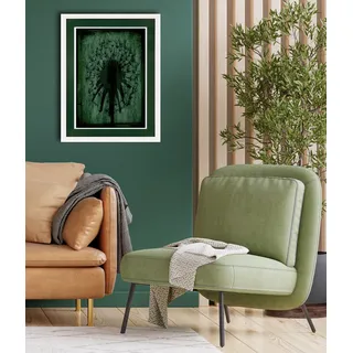 Bild mit Rahmen QUEENCE "Distel, Pusteblume, dunkelgrün", grün (farbe rahmen: weiß, farbe bild(er): grün), B:30cm H:40cm T:2cm, Acrylglas, Holz, Bilder, Bild mit Rahmen, Poster mit buntem Acrylglas Passepartout