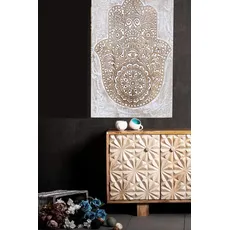 Orientalische Boho Deko Wanddeko Hand der Fatima 60cm groß XL | Orientalische Deko Wandbild Wanpannel in Weiß als Wohnzimmer Aesthetic Deko Wanddekoration | Dekoration im Schlafzimmer oder Flur
