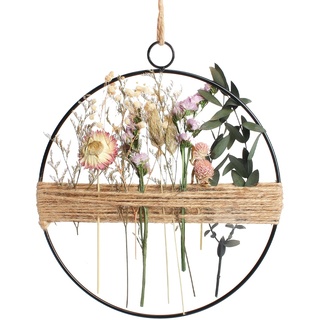 Trockenblumen Kranz 25cm Blumenkranz Deko,Hängende Boho Türkranz Blumenkranz Metallring mit Trockenblumen,DIY Natur Trockenblumenkranz Ring für Wohnzimmer Wand Tür Dekoration