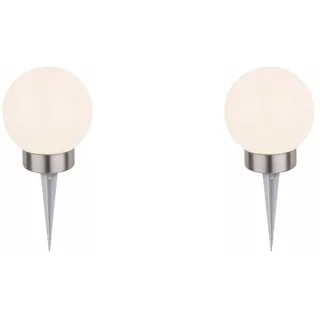 Dehner Solarleuchte Kugel mit Erdspieß und Farbwechsel, Ø 15 cm, Kunststoff, Weiß (Packung mit 2)