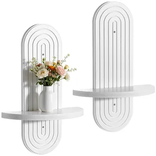 Skdqiee 2 Stück schwebende Wandregale, weißes, ovales Wandregal im Boho-Stil mit Bogenform – minimalistisches Regal zur Präsentation Kleiner Pflanzen, Kunsthandwerk und Deko-Objekte im Schlafzimmer