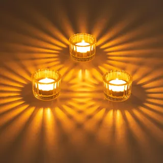 NUPTIO Glas Teelichtgläser Teelichthalter 24 Stück Stabkerzenhalter Gerippt Teelichter Teelicht Klein für Wohnzimmer Kerzenlicht Abendessen Tisch Geburtstag Parteien Tischplatte Tafelaufsatz Rund