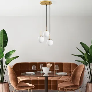 Opviq Elegant Gold Chandelier, Adjustable Height 40-115 cm, Metal Body, 36 x 36 x 115 cm, 3 x E14 Max 40W, Perfect for Modern Living Spaces, IP20 Rated