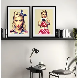 Bild QUEENCE "Lady", blau (farbe rahmen: schwarz, farbe bild(er): blau), B:40cm H:50cm, Acrylglas, Holz, Papier, Bilder, Bild, HD Premium Poster-Druck inkl. Holzrahmen