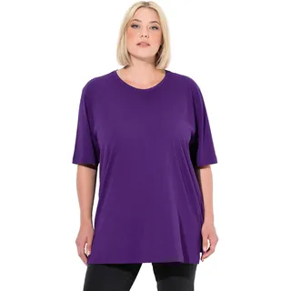 Ulla Popken Damen große Größen Übergrößen bis 72, Basic T-Shirt, Oberteil, Regular Fit, Rundhalsausschnitt, Halbarm, tiefes violett 42+ 486910840-42+