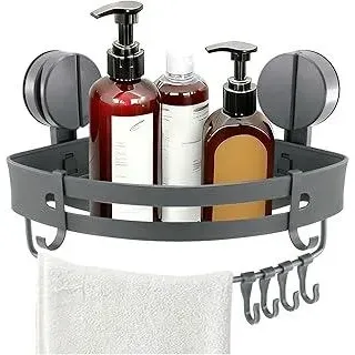 Duschablage Ohne Bohren, Saugnapf Ohne Bohren Duschregal Ecke Eckregal Dusche mit Stange und Haken Duschablage Saugnapf für Badezimmer und Küchen