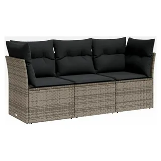 Garten Sofa Set 3-teilig, Gartenmöbel mit Kissen Stauraum, Sitzgruppe für Garten Terrasse, Modulares Gartensofa Lounge, Grau Poly Rattan