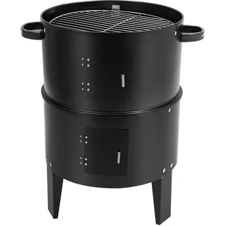 3-in-1 Holzkohle- und Räuchergrill - Multifunktionaler Grill - Tragbar - Für draußen - Hitzebeständig - Metall - Schwarz