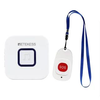 Retekess TH101 Notrufknopf für Senioren, Notrufsystem SOS Alarm Kabellos Wasserdicht, Krankenpflege Senioren Notruf 1 Sender Und 1 Empfänger für Ältere, Schwangere Frauen, Vatertagsgeschenk
