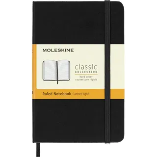 Moleskine - Klassisches Liniertes Notizbuch - Hardcover mit Elastischem Verschlussband - Farbe Schwarz - Taschenformat 9 x 14 cm - 208 Seiten