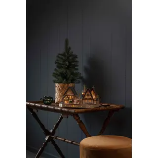 KONSTSMIDE Weihnachtsdorf »Weihnachtsdeko« LED Holzsilhouette, Dorf mit Schneemann, Kind und Schlitten, beige