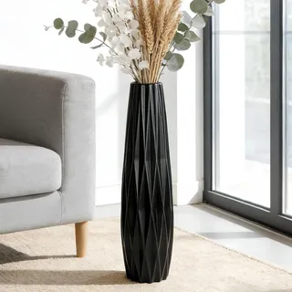 Duoqulou Große 60cm Schwarze Keramik Vase, 24" Hoch, Dekorative Vase für Wohnzimmer, Schlafzimmer und Büro, Perfekt für Pampasgras und Blumenarrangements