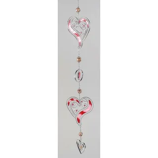 Formano Moderne Deko für das Fenster-Hänger Dekohänger Glasbild Fenster Tiffany 3 Herzen Rot/Silber Muttertag 60cm