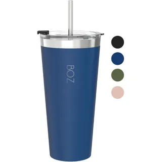BOZ Trinkbecher mit Deckel und Strohhalm - Kaffeebecher To Go 650 ml – Becher mit Strohhalm – Auslaufsicher & Spülmaschinenfest – Isolierbecher 4h heiß & 8h kalt – Trinkbecher Blau
