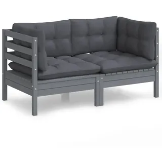 vidaXL 2-Sitzer-Gartensofa mit Anthrazit Kissen Massivholz Kiefer - Grau