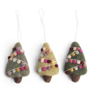 Gry & SIF handgemachte Weihnachtsanhänger aus Filz, Weihnachtsdeko zum Aufhängen, Anhänger, Zierschmuck für den Christbaum, Baumschmuck | Anhänger Weihnachtsbäume 3er Set