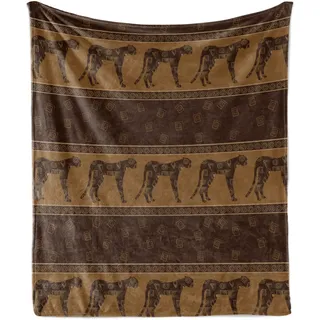 ABAKUHAUS Safari Weich Flanell Fleece Decke, Fortsetzung Muster der Leopard Silhouetten mit geometrischen Formen Ethnic Art, 175 x 230 cm, Dunkelbraun Karamell