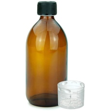 Devitre braune Glasflasche 500 ml mit Deckel Messbecher und Beschriftungsetikett