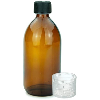 Devitre braune Glasflasche 500 ml mit Deckel Messbecher und Beschriftungsetikett