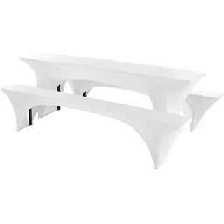 Granbest Stretch Bierzeltgarnitur 50cm oder 70cm Tischbreite Set von 3, Elastisch Biertischhussen, Picknicktisch- und Bankett-Set, Perfekte Passform für Picknicktische & Bänke (220 x 50 cm, Weiß)