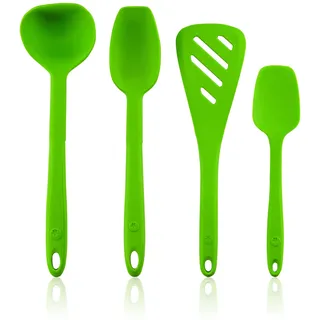 Kochblume Küchenhelfer-Set - Designwender S & Soßenlöffel S & Schöpfkelle S & Flexlöffel S 4er Set | Premium-Silikon | Hitzbeständig | Spülmaschinenfest | Farbe: limette