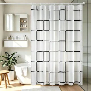 Vllcsla Duschvorhang Badezimmer 180/200/220/240 cm, 200x200 cm, Schimmelfest Beständig, Extra Lang PEVA Badezimmer Vorhang, Duschvorhang Antibakteriell 200 cm, Große Quadrate, Waschbar
