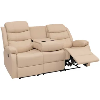 Mendler 3er Kinosessel Kunstleder 181 x 107 x 70 cm Beige/Weiß mit Liegefunktion