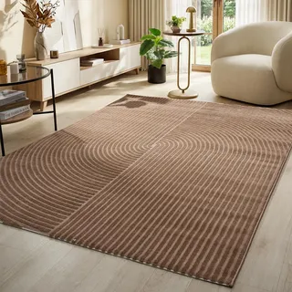VIMODA Kurzflor-Teppich Boho modern – Dünner Wohnzimmer- & Schlafzimmerteppich mit 3D Hoch-Tief-Effekt, pflegeleicht,Maße:240 x 330 cm;Farbe:Mokka