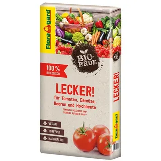 Floragard Bio-Erde Lecker 40 Liter - Gemüseerde für Hochbeete, Tomaten, Chili, Beeren, Kräuter - torffrei und vegan