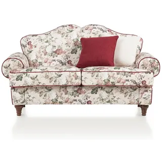 furn.design Sofa 2-Sitzer creme Landhaus, Blumen Design, Couch 170 cm , Creme, Multicolor, Rot , Textil , Echtholz , Floral , rund , 110x96x90 cm , Wohnzimmer, Sofas & Couches, Sofas, 2-Sitzer Sofas