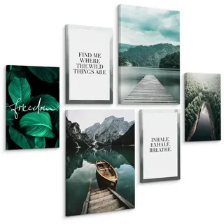 Muralo Leinwandbilder 6-er Set Zitate Natur 3D , Textil , Landschaft/Berg, Baum/Pflanze/Natur, Sprichwort/Zitat , Rechteckig , 90x80 cm , Bilder & Rahmen, Bilder