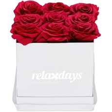 Bild Geschenkbox mit künstlichen Rosenbox eckig, 9 Rosen, stabile Flowerbox weiß, Lange haltbar, Geschenkidee, dekorative Blumenbox, rot, 50% Papier 30% Polyester 20% Kunststoff