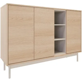 Selsey Dreitürige Kommode mit Schubladen – 138 cm Breite, Lindberg-Eiche & Kaschmir, Kommoden & Sideboards, Moderne Kommode mit Metallfüßen, Ideal für Wohn- & Schlafzimmer