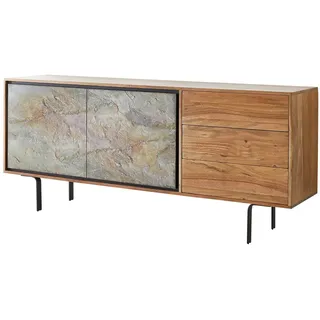 DeLife Sideboard Juwelo 175 cm Akazie Natur mit Steinfurnier - Naturbelassen, Bunt, Hellbraun, Braun