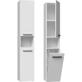Topeshop Badezimmerschrank NEL III Säulenregal weiß mit Korb - Weiß