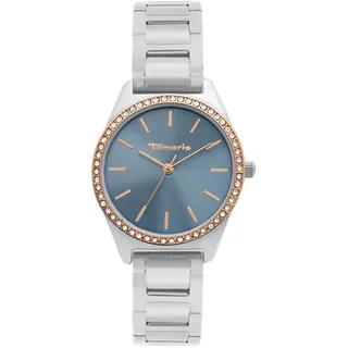 Tamaris Damenuhr - Kleine, Sportlich-Elegante Armbanduhr 30mm, Band aus Edelstahl, Zirkoniasteine 3 ATM Wasserdicht
