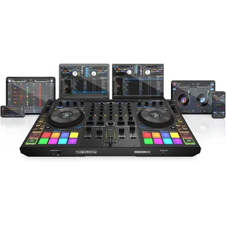 Reloop Mixon 8 Pro | 4-Kanal -Multi-Platform-Performance-Controller für Serato & djay, Jogwheel -Displays & 4 Instant-FX-Kippschalter, Dual-Audio-Interface mit USB-C & Stand-Alone-Mixing