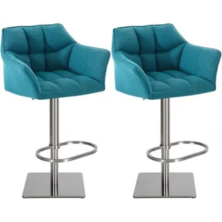 Set aus 2 verstellbaren Barhockern – Hochhocker – Extra Sitzkomfort | Grundfarbe: Edelstahl | Farbe: Türkis