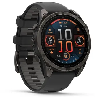 Garmin fenix 8 AMOLED 47 mm sapphire, schwarz / carbongrau DLC Titan mit QuickFit Silikon-Armband 22 mm