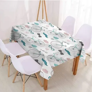 VICWOWONE Vintage-Tischdecke, wasserdicht, rechteckig, leicht zu reinigen, 20er-Jahre-Stil, Fliegen, Fahrräder, rechteckig, 137 x 183 cm (B x L)