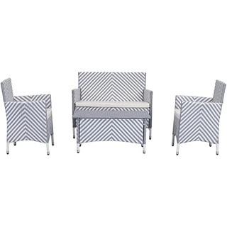 SAFAVIEH Rattan Outdoor Patio Set - Cushioned - Set of 4, in Grey and White