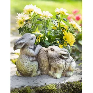 Dekoleidenschaft Pflanzer Häschen aus Polyresin in Stein-Optik, grau, Blumentopf, Pflanztopf, Osterdeko, Gartendeko für Draußen