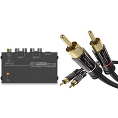 Behringer PP400 Mikrofon Plattenspieler Vorverstärker, Schwarz & KabelDirekt - Cinch Audio Kabel - 1m - (Koaxialkabel geeignet für Verstärker, Stereoanlangen, 2 Cinch zu 2 Cinch)