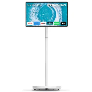 Thomson Go Plus Pro 27 Zoll (69 cm) 4K UHD Smart Touch Display, Android, Sprachsteuerung, Hotspot, 9000 mAh Akku, 5MP Kamera, Subwoofer, WiFi 6, Bluetooth, Tragbarer Ständer -27UE7M45- Weiß