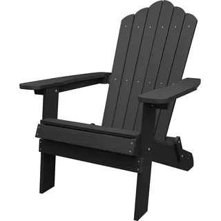 KOMFOTTEU Adirondack Stuhl klappbar, Gartenstuhl mit geneigter Rückenlehne und Breiten Armlehnen, ergonomischer Sessel bis 180 kg, Klappstuhl für Balkon, Terrasse (Schwarz) - Schwarz