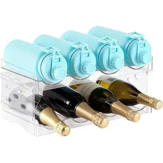 Unyqoos® Flaschenhalter für Kühlschrank & Küche – platzsparender Getränke-Organizer für 8 Flaschen, vielseitig, werkzeuglose Montage - Transparent
