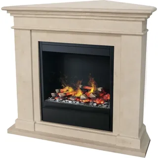 Xaralyn Wasserdampf-Kamin - Kos-Corner EAL - weiß Naturstein - 1500 Watt Heizung - mit Fernbedienung -  Opti-Myst elektrische Dekokamin - Kaminsims inklusive Einbaukamin - Dekokamin - Eckkamin