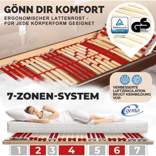 Coemo Lattenrost "RUBY" 140x200 cm Kopfteil Härtegrad verstellbar 28 Leisten